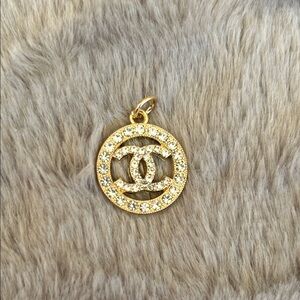 CHANEL Gold Tone Clear Rhinestone Zipper Pull Bag Charm